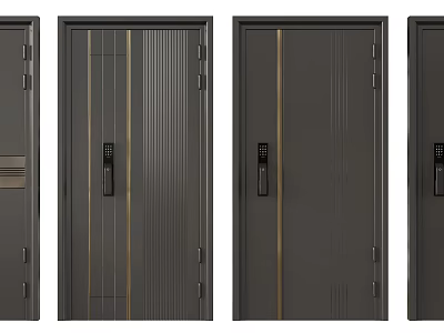 Modern Security Doors With Vertical Lines Matte Black Finish And Secure Lock System 3d model