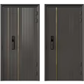 Modern Security Doors With Vertical Lines Matte Black Finish And Secure Lock System