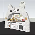Cute Rabbit Ears Themed Children's Play Area With Kitchen Toys And Handprint Decorations