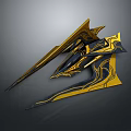 Futuristic Modern Sculpture Featuring Gold And Black Geometric Patterns With Sleek Lines