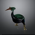Bird With Green Feathers Orange Beak White Neck Black Body Standing On Dark Background