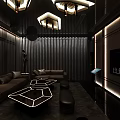 Modern KTV Interior Design With Cozy Sofa Seating Ambient Lighting And TV Screen