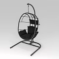 Modern Black Hanging Chair with Round Metal Frame Cushioned Seat and Floor Stand