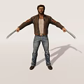 Game Movie Character Wearing Brown Jacket White Tank Top Blue Jeans Displaying Metal Claws Standing