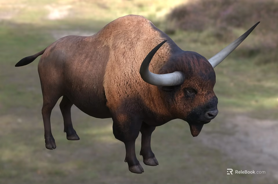 Brown Horned Reptile Lizard Standing On Grassland With Natural Vegetation Background 3d model 