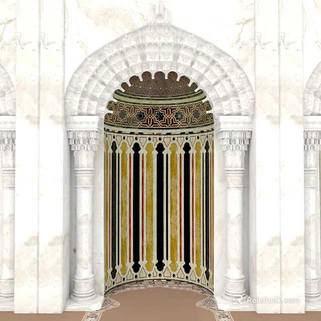 Arabesque Decorative Archway With Striped Design Intricate Patterns And Marble Columns 3d model 