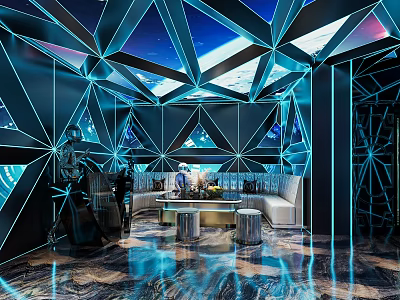 High Tech KTV Room With Geometric Ceiling And Marble Flooring 3d model