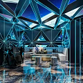 High Tech KTV Room With Geometric Ceiling And Marble Flooring 3d model