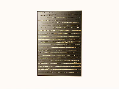 Contemporary Abstract Painting With Vertical Gold Lines On Dark Textured Canvas 3d model
