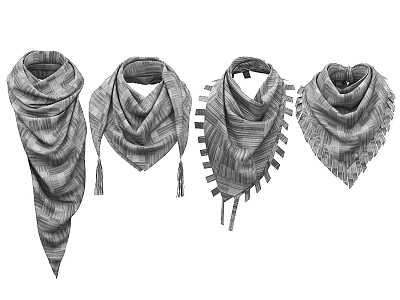 Trendy Scarves With Different Striped Patterns Tassels And Geometric Details 3d model