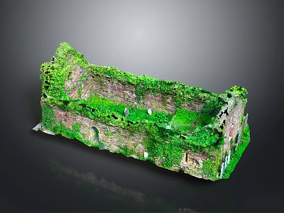 Ancient Stone Ruins Structure With Overgrown Green Moss Vegetation And Weathered Walls 3d model