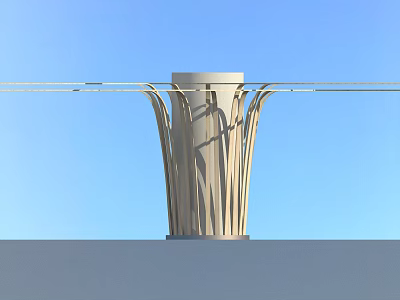 Modern Architectural Pillar With Curved Structure And Horizontal Support Beams Against Blue Sky 3d model