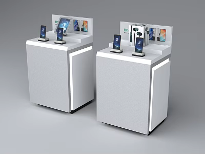 White Modern Display Shelves With Mobile Phones Brochures And Screens 3d model