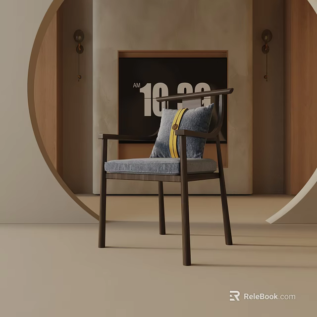 Modern Accent Chair With Wooden Frame Blue Cushion And Yellow Pillow In Stylish Interior 3d model 