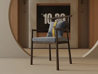 Modern Accent Chair With Wooden Frame Blue Cushion And Yellow Pillow In Stylish Interior 3d model