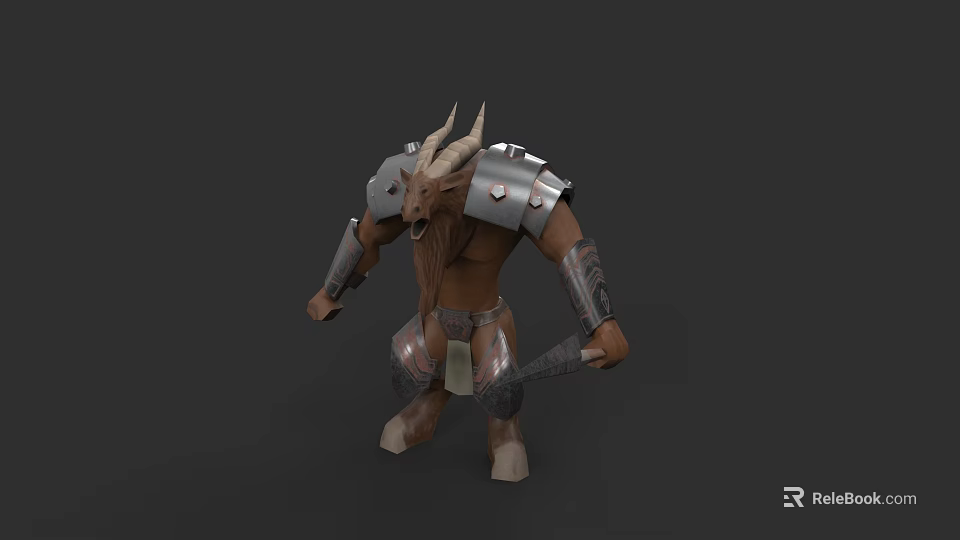 Muscular Mythical Warrior Game Movie Character With Goat Horns Armor And Weapon 3d model 