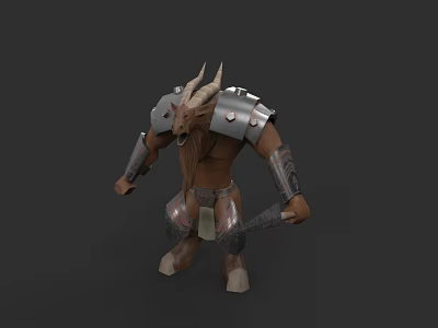 Muscular Mythical Warrior Game Movie Character With Goat Horns Armor And Weapon 3d model