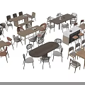 Stylish Modern Dining Table Sets With Wooden Rectangular Round Tops And Comfortable Chairs 3d model