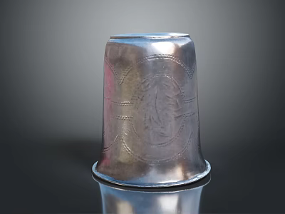 Shiny Silver Engraved Thimble Vintage Home Sewing Accessory With Classic Design 3d model
