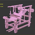 Antique Wooden Loom Structure With Wooden Frame Yarn And Woven Fabric