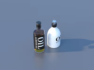 Two Bottles of Oil Including Olive Oil as Daily Necessities with Black and White Labels 3d model