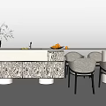 Dining Table Set With Zebra Pattern Cabinet White Countertop And Four Gray Upholstered Chairs 3d model