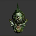 Mythical Green Dragon Headed Creature With Scales Long Body And Yellow Accents