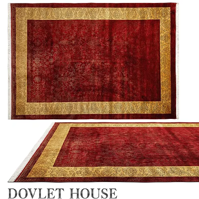 Elegant Red and Gold Square Carpet with Intricate Border Patterns 3d model