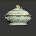 Ceramic Casserole with Lid Side Handles Colorful Floral Patterns White Base Gold Trim