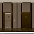 Modern Sleek Elevator Exterior Design With Metal Door Wooden Panels And Ceiling Lighting