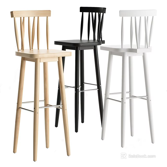 Modern Minimalist Bar Stools In Light Wood Black And White With Slim Legs 3d model 