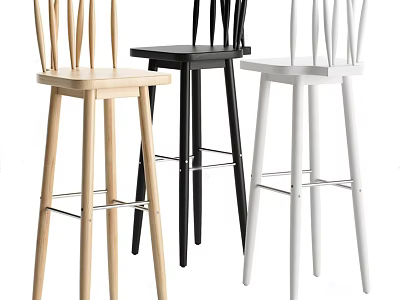 Modern Minimalist Bar Stools In Light Wood Black And White With Slim Legs 3d model