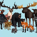 Various Wild Animals Including Deer Moose Bears Foxes Wolves And Rabbits Together