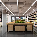 Well Stocked Supermarket Department Store With Shelves Beverages Dairy Products Wooden Ceiling And Windows