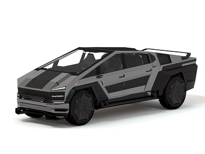 Futuristic Gray SUV With Black Roof Angular Lines And Large Wheels Design 3d model