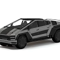 Futuristic Gray SUV With Black Roof Angular Lines And Large Wheels Design