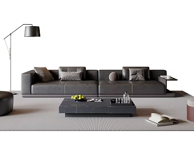 Modern Living Room Sofa And Coffee Table Set With Pillows Floor Lamp And Rug 3d model