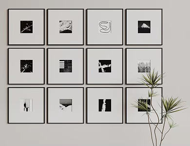 Modern Black and White Hanging Painting 3d model