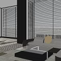 Modern Office Interior With Vertical Blinds Sofa Coffee Table And Area Rug 3d model