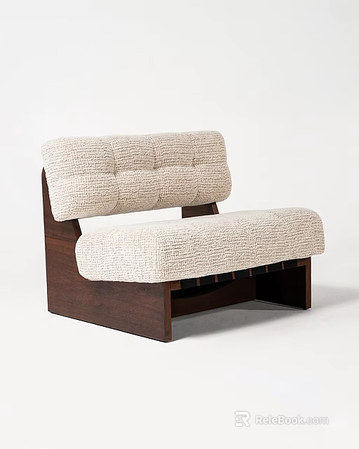 Two Seater Sofa With Beige Woven Upholstery Button Tufted Backrest And Dark Wooden Frame 3d model 