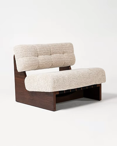 Two Seater Sofa With Beige Woven Upholstery Button Tufted Backrest And Dark Wooden Frame 3d model