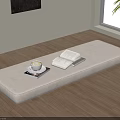 Beige Floor Cushion On Wooden Floor With Open Book Coffee Cup Window And Plant