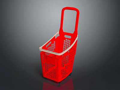 Red Plastic Shopping Basket with Handle and Wheels for Grocery Shopping 3d model