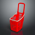 Red Plastic Shopping Basket with Handle and Wheels for Grocery Shopping