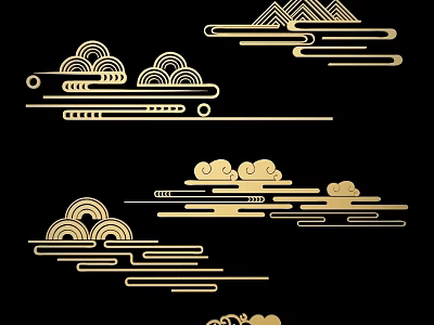 Exquisite Traditional Chinese Golden Cloud Carved Patterns Decorative Art Design Elements 3d model