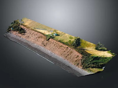 Natural Terrain Profile Showing Layered Soil Grass Vegetation Trees And Water Edge 3d model