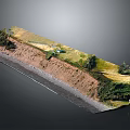 Natural Terrain Profile Showing Layered Soil Grass Vegetation Trees And Water Edge