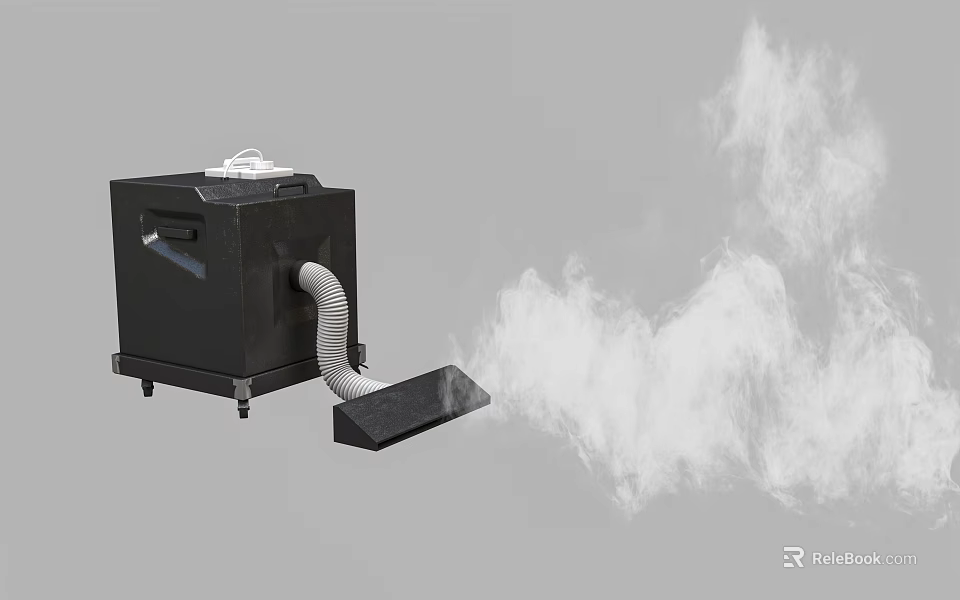 Black Smoke Machine With White Hose Ejecting Thick White Smoke 3d model 