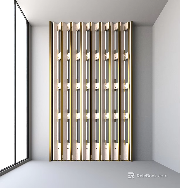 Elegant Modern Interior Partition With Gold Metal Frames And Translucent Panels 3d model 
