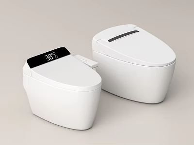 Two Modern White Smart Toilets With Temperature Display On Control Panel 3d model